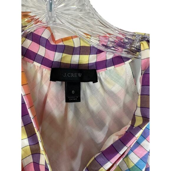 J.Crew Cotton Blend Lightweight Rainbow Tie Neck Gingham Mini Dress Size 0 - Picture 4 of 9
